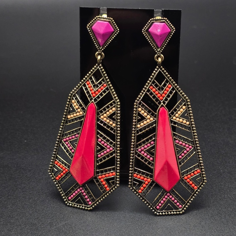 Burgundy Red Boho Earrings Geometric Southwest